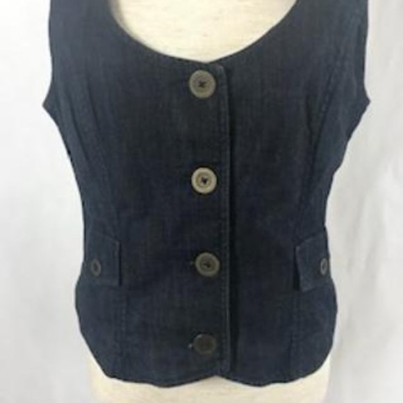NWOT Ann Taylor Loft Dark Blue Denim V-neck Button Front Vest Size 6 - Picture 10 of 11